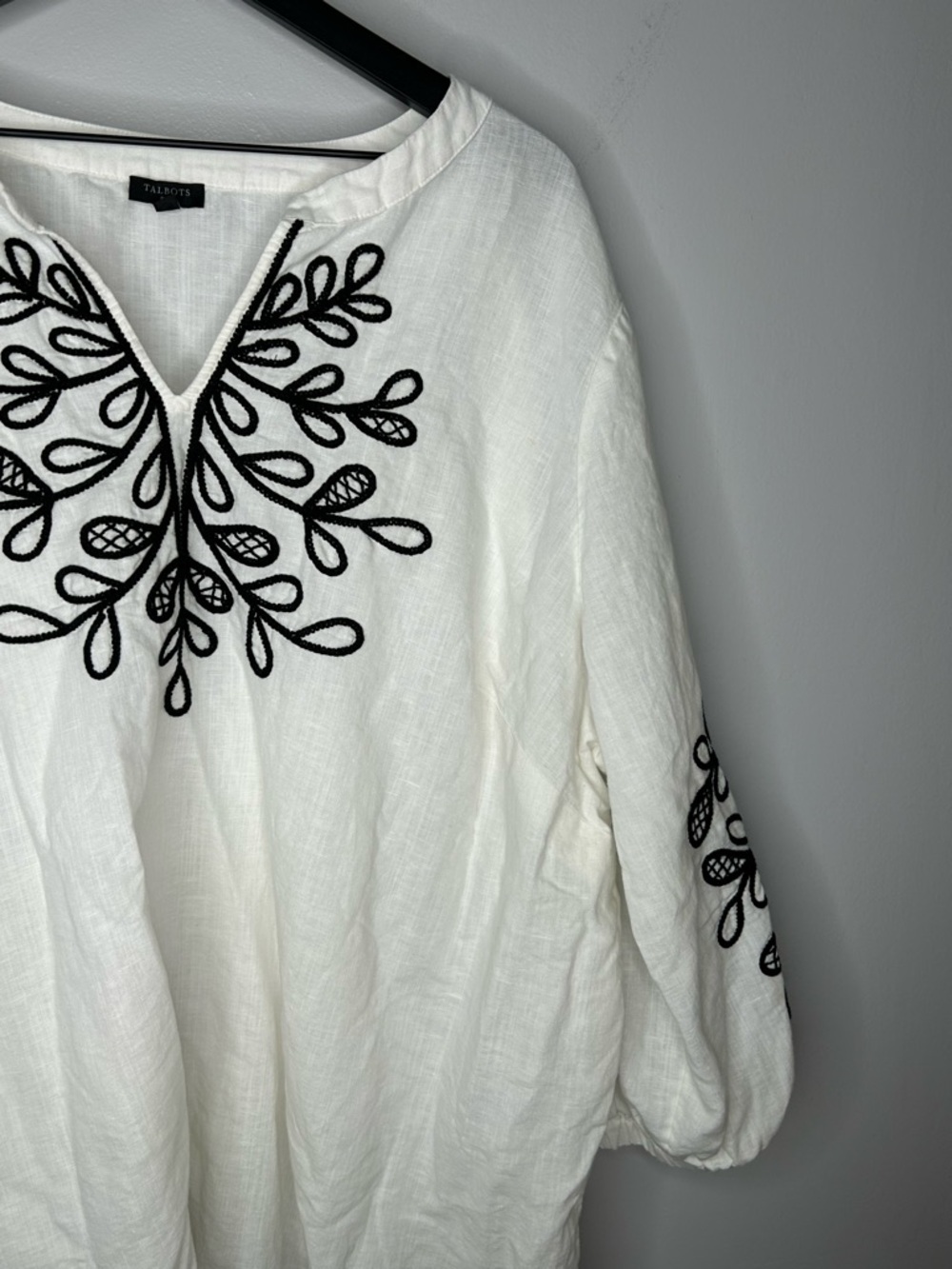 Talbots Black and White Embroidered Linen Cotton Tunic Size 3X - Picture 5 of 10